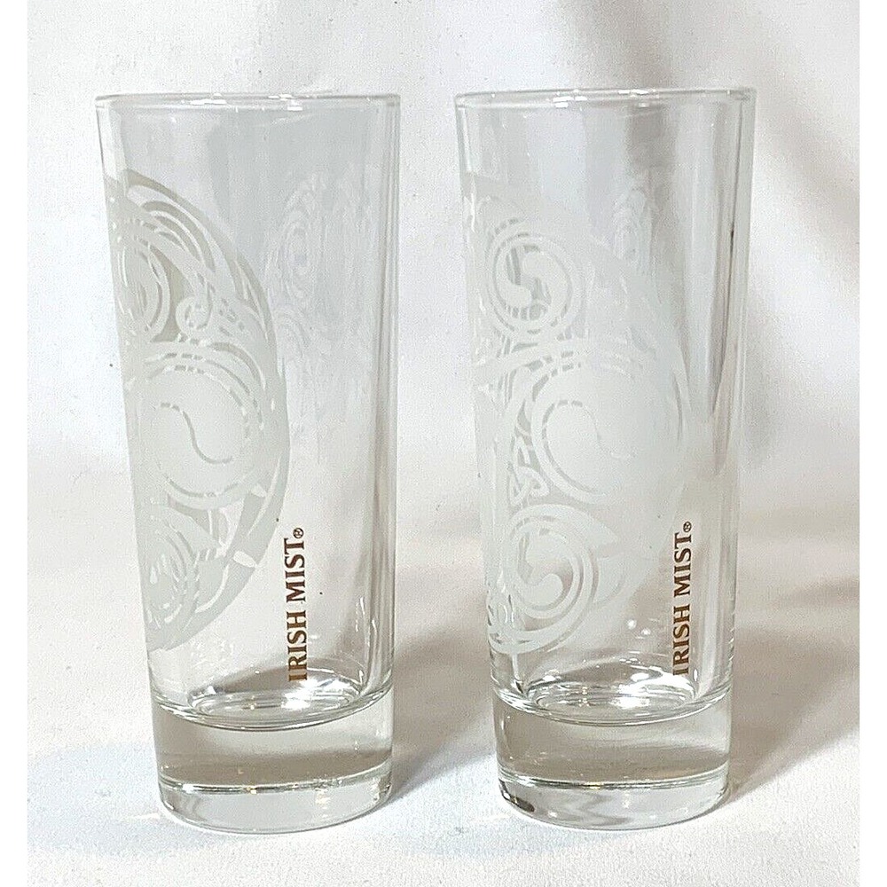 IRISH MIST Glasses x2 Celtic Design Tall Shooter Made In ITALY Highball Tumbler